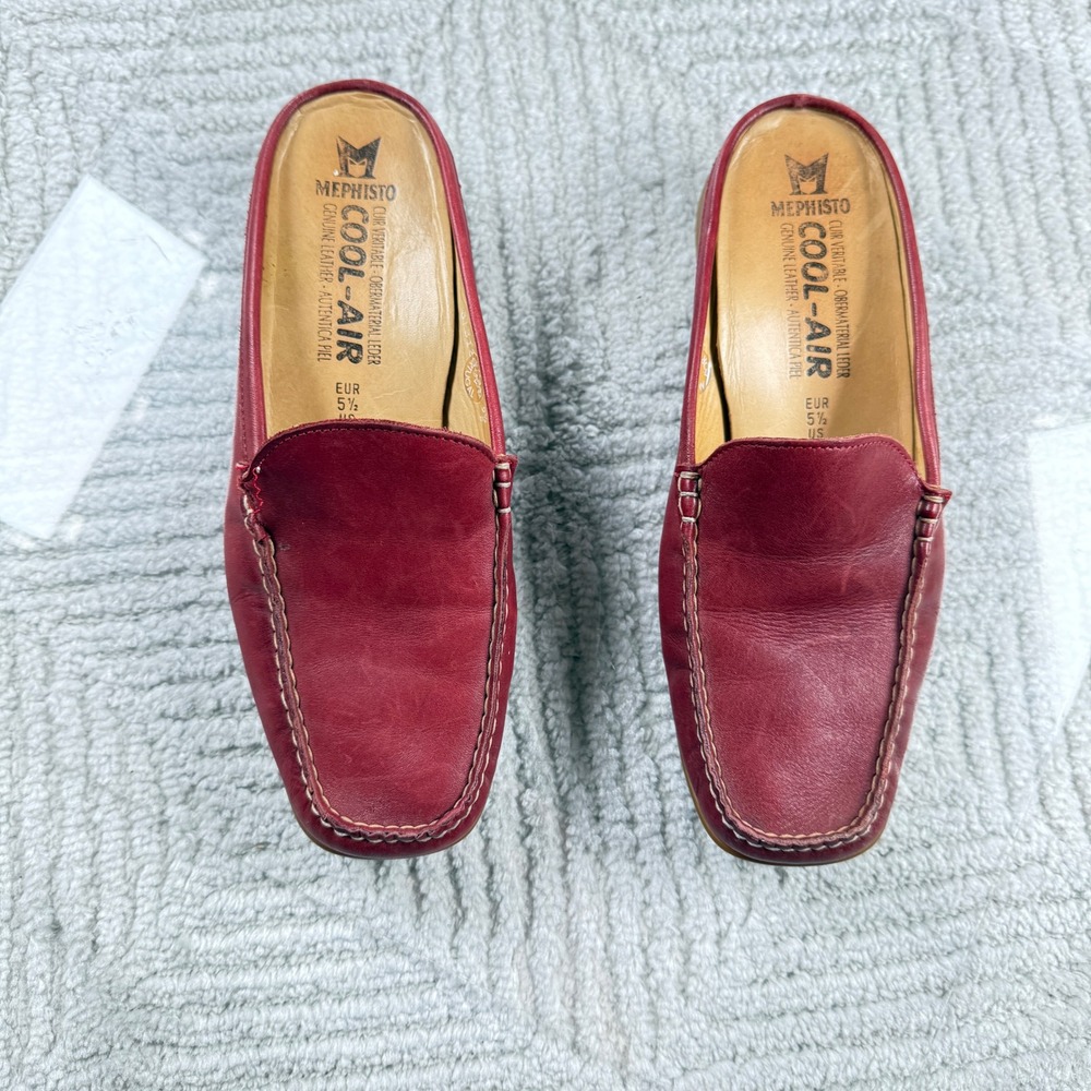 Mephisto Cool-Air Mules Women 8 Red Leather Portugal Wedge Slip On Comfort Shoes - Picture 3 of 14